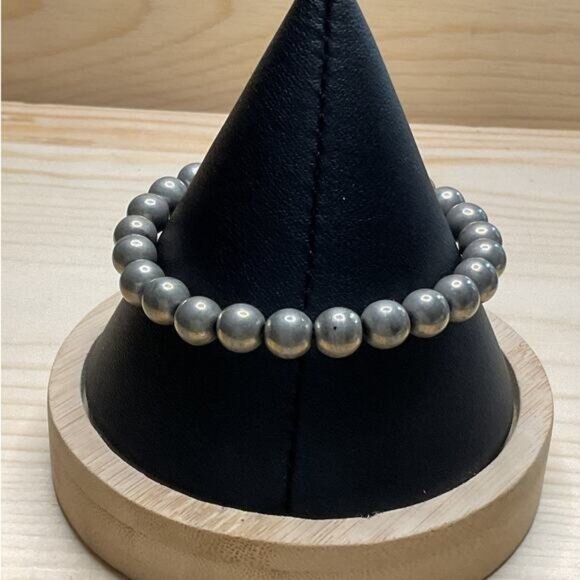 Gray Beaded Stretch Bracelet For Women & Men - Picture 3 of 4